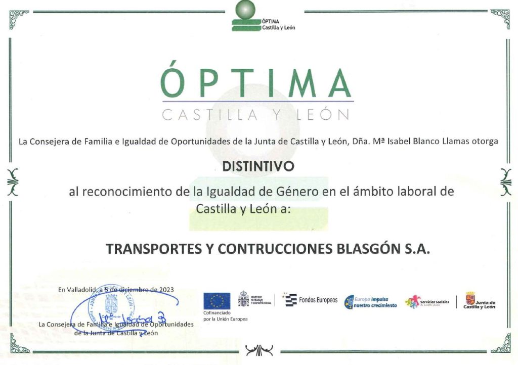 BLASGON Renueva su Distintivo Óptima Castilla y León